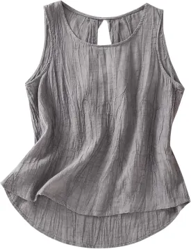 Linen Shirts for Women Summer Dressy Sleeveless Crewneck Plus Size Tank Tops Solid Color Lightweight Comfy Vests