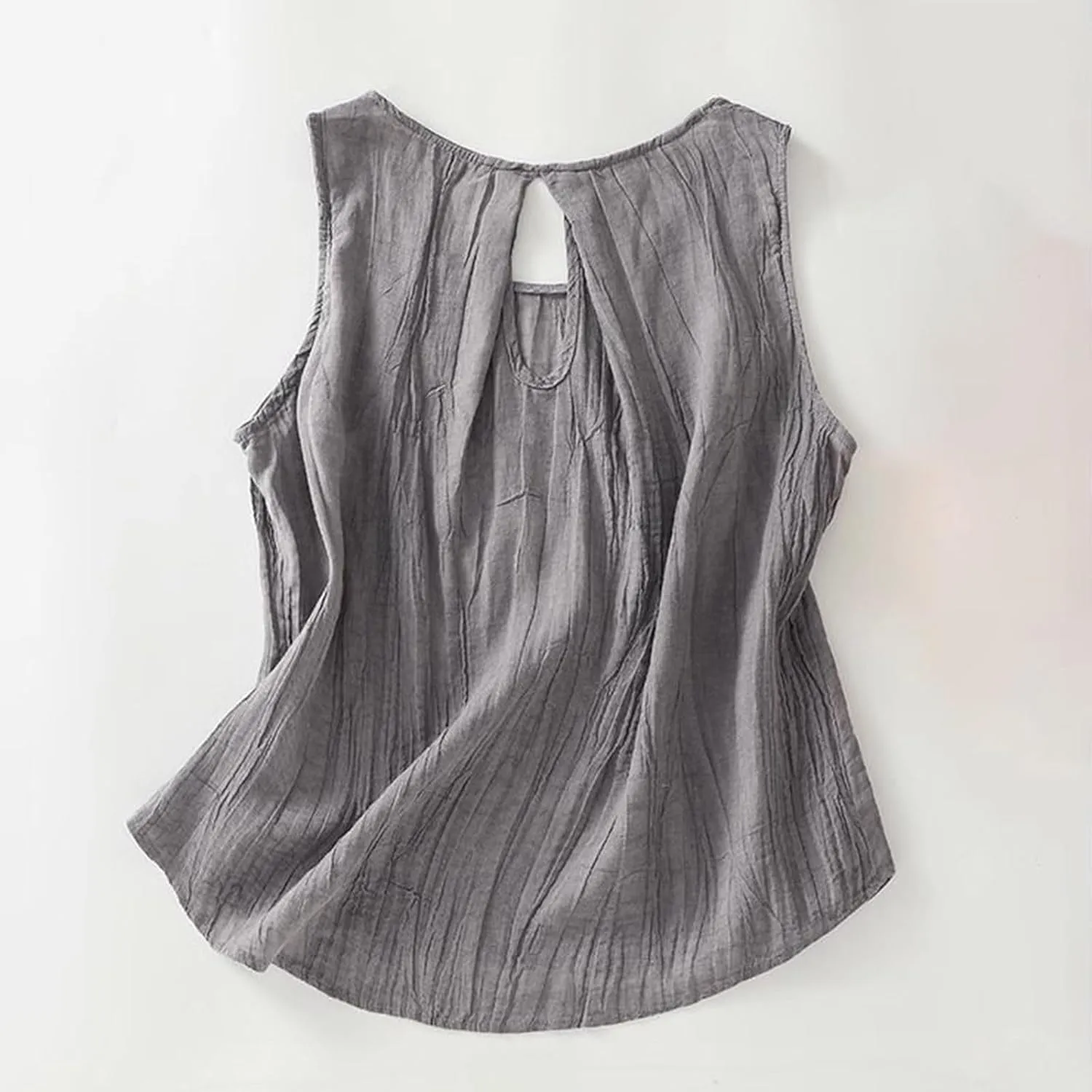 Linen Shirts for Women Summer Dressy Sleeveless Crewneck Plus Size Tank Tops Solid Color Lightweight Comfy Vests