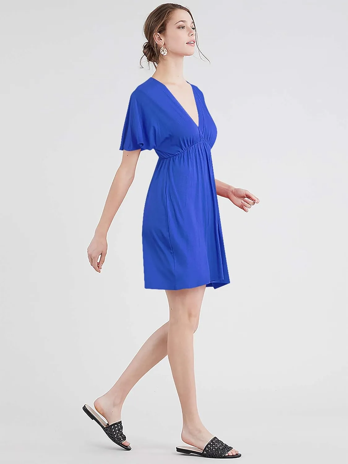 Lock and Love Womens Short Sleeve Kimono Style Deep V Neck Casual Summer Dress S-3XL Plus Size