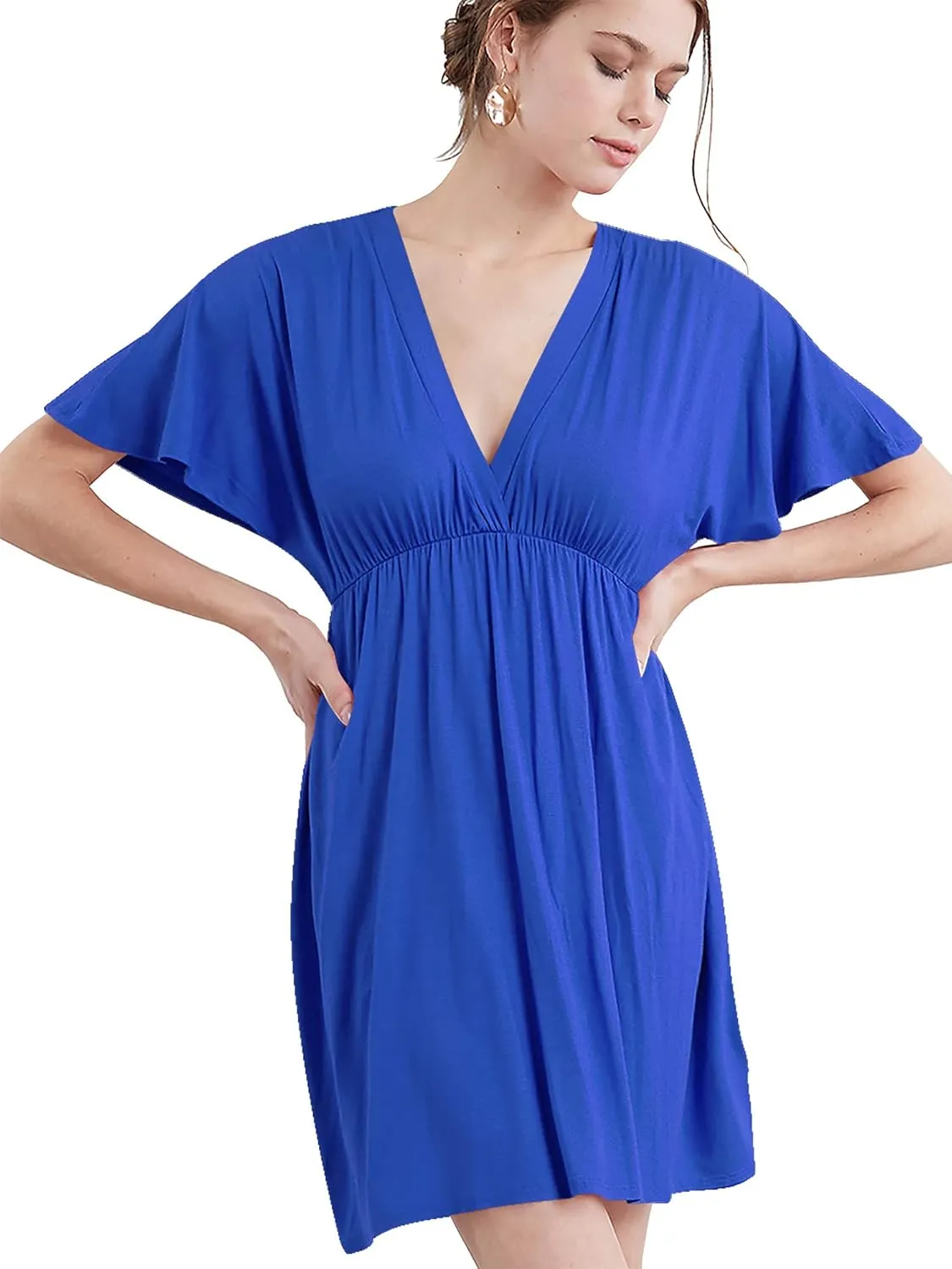 Lock and Love Womens Short Sleeve Kimono Style Deep V Neck Casual Summer Dress S-3XL Plus Size