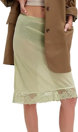 Meiweileya Women Lace Silk Satin Slip Skirt Low Rise Layered Underskirts Ruffle A Line Mini Skirts Y2k High Flowy Underskirt