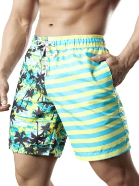 Men's Funny Print Striped Summer Quick Dry Swimming Trunks