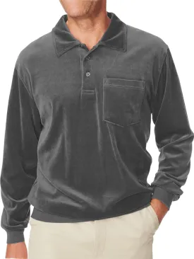 Men's Long Sleeve Polo Shirts Casual Velvet Shirt Real Pocket Business Fall Velour T-Shirt