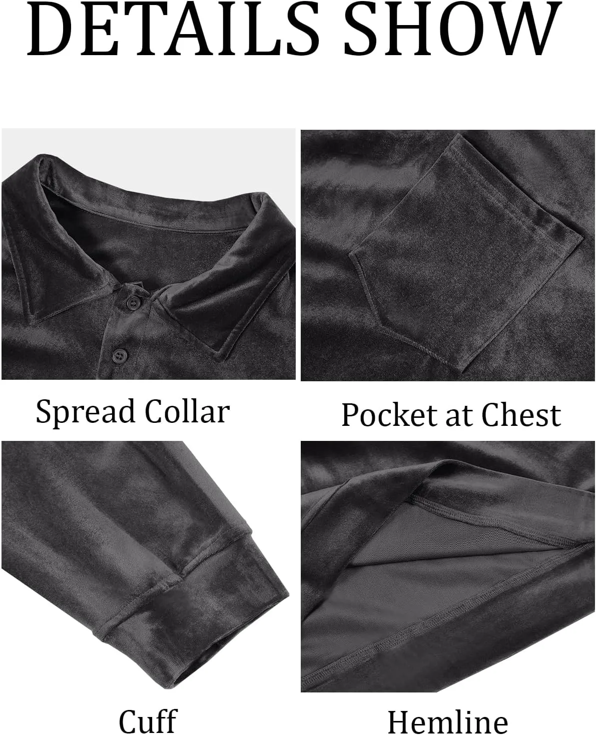 Men's Long Sleeve Polo Shirts Casual Velvet Shirt Real Pocket Business Fall Velour T-Shirt