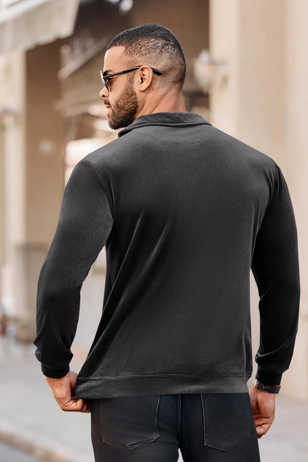 Men's Long Sleeve Polo Shirts Casual Velvet Shirt Real Pocket Business Fall Velour T-Shirt