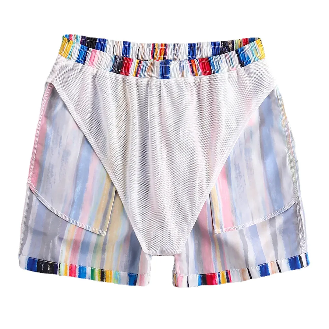 Men's Quick-Dry Colorful Stripe Hawaiian Beach Board Shorts