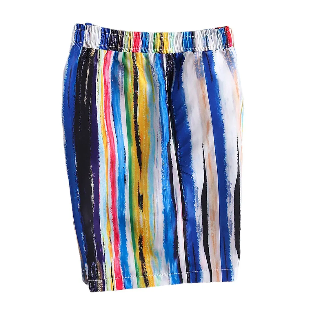 Men's Quick-Dry Colorful Stripe Hawaiian Beach Board Shorts