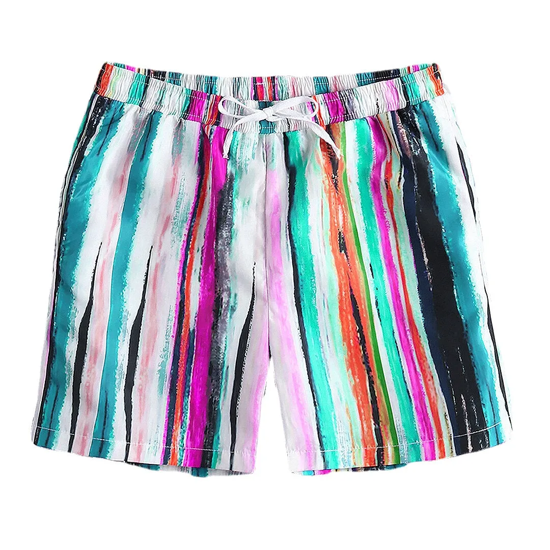 Men's Quick-Dry Colorful Stripe Hawaiian Beach Board Shorts