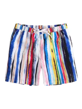 Men's Quick-Dry Colorful Stripe Hawaiian Beach Board Shorts