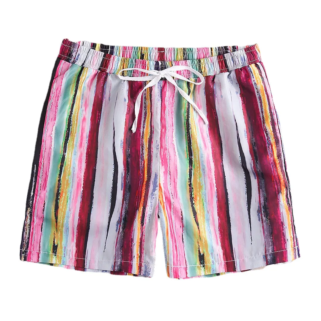 Men's Quick-Dry Colorful Stripe Hawaiian Beach Board Shorts