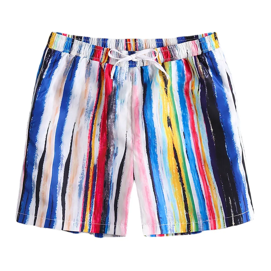 Men's Quick-Dry Colorful Stripe Hawaiian Beach Board Shorts