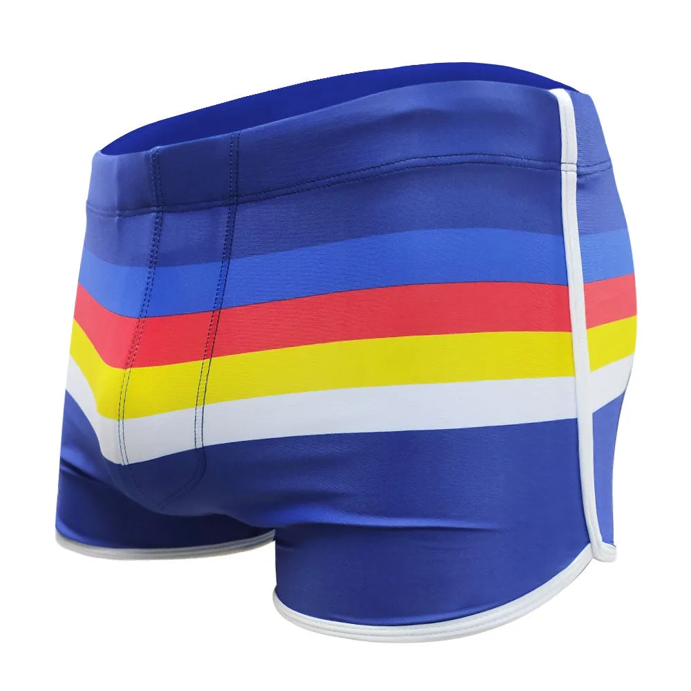 Men's Striped Swim Trunks Split Side Boxer Briefs