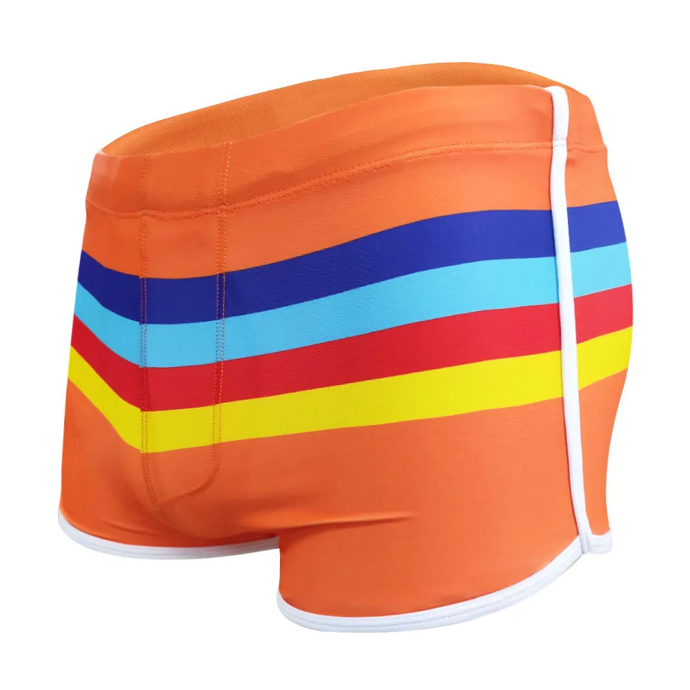Men's Striped Swim Trunks Split Side Boxer Briefs