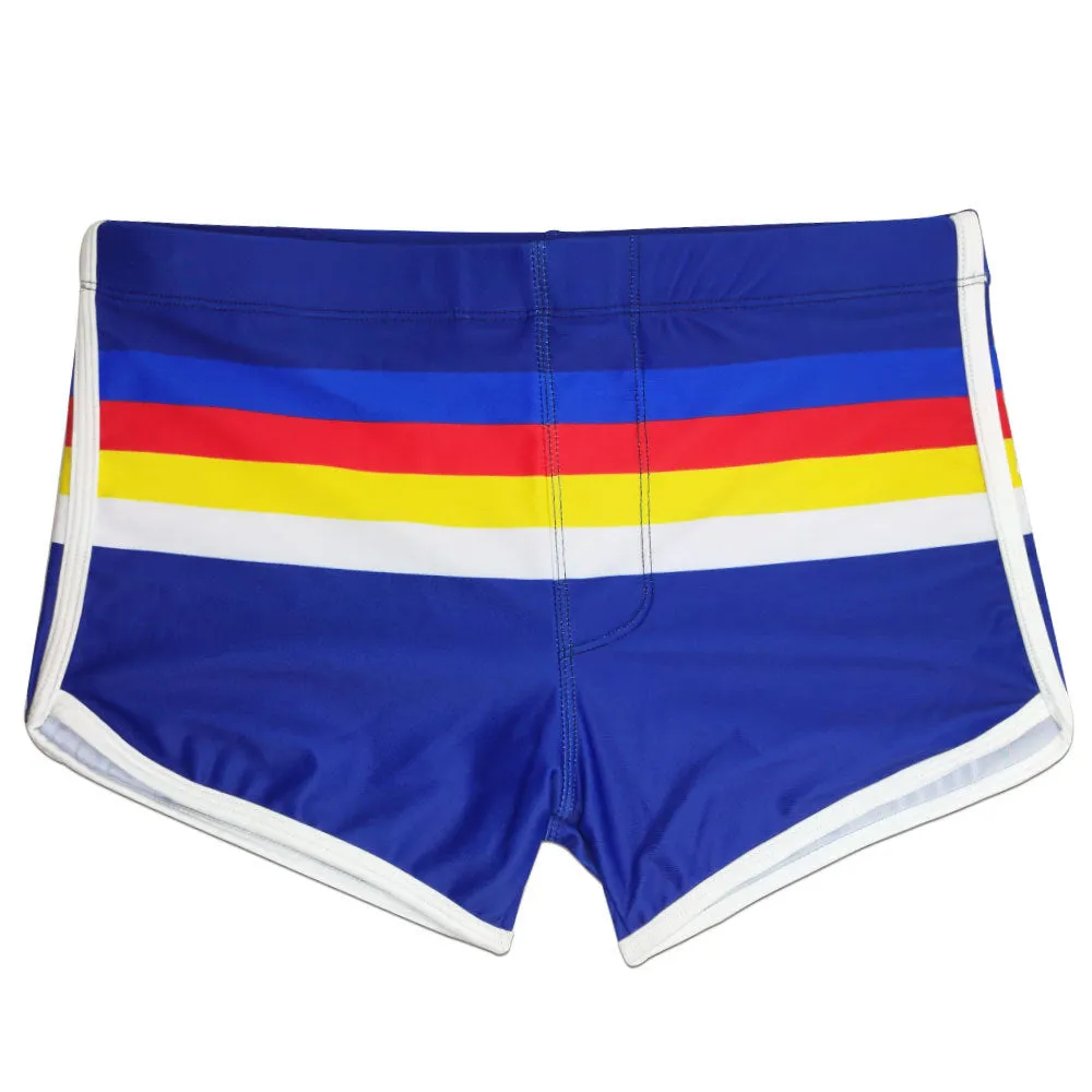 Men's Striped Swim Trunks Split Side Boxer Briefs