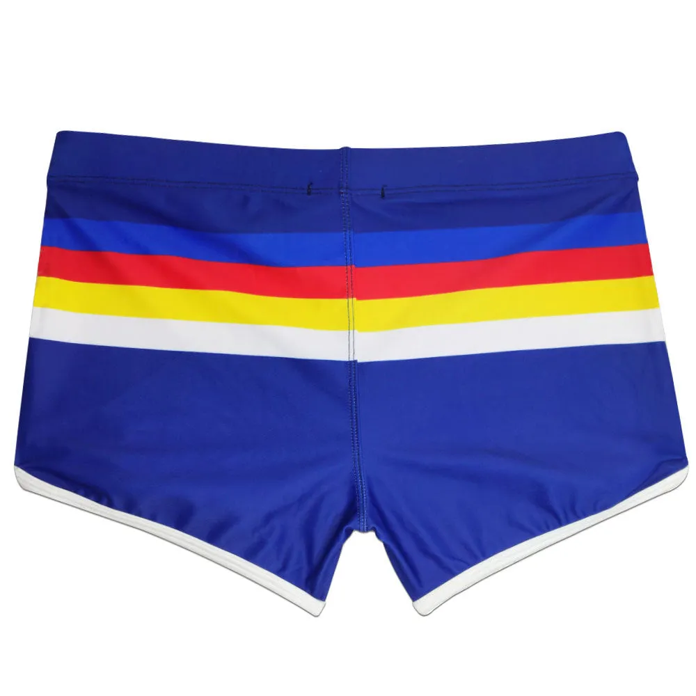 Men's Striped Swim Trunks Split Side Boxer Briefs