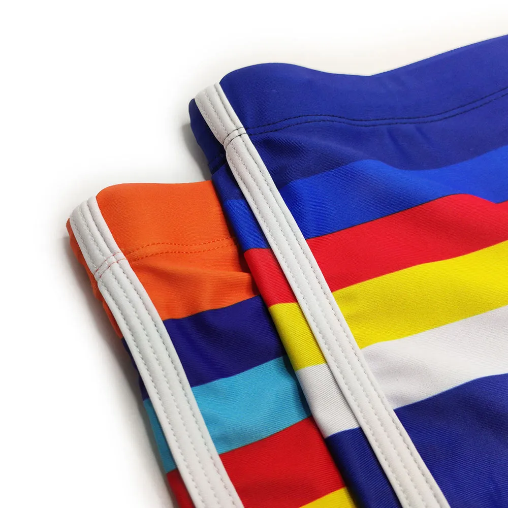 Men's Striped Swim Trunks Split Side Boxer Briefs