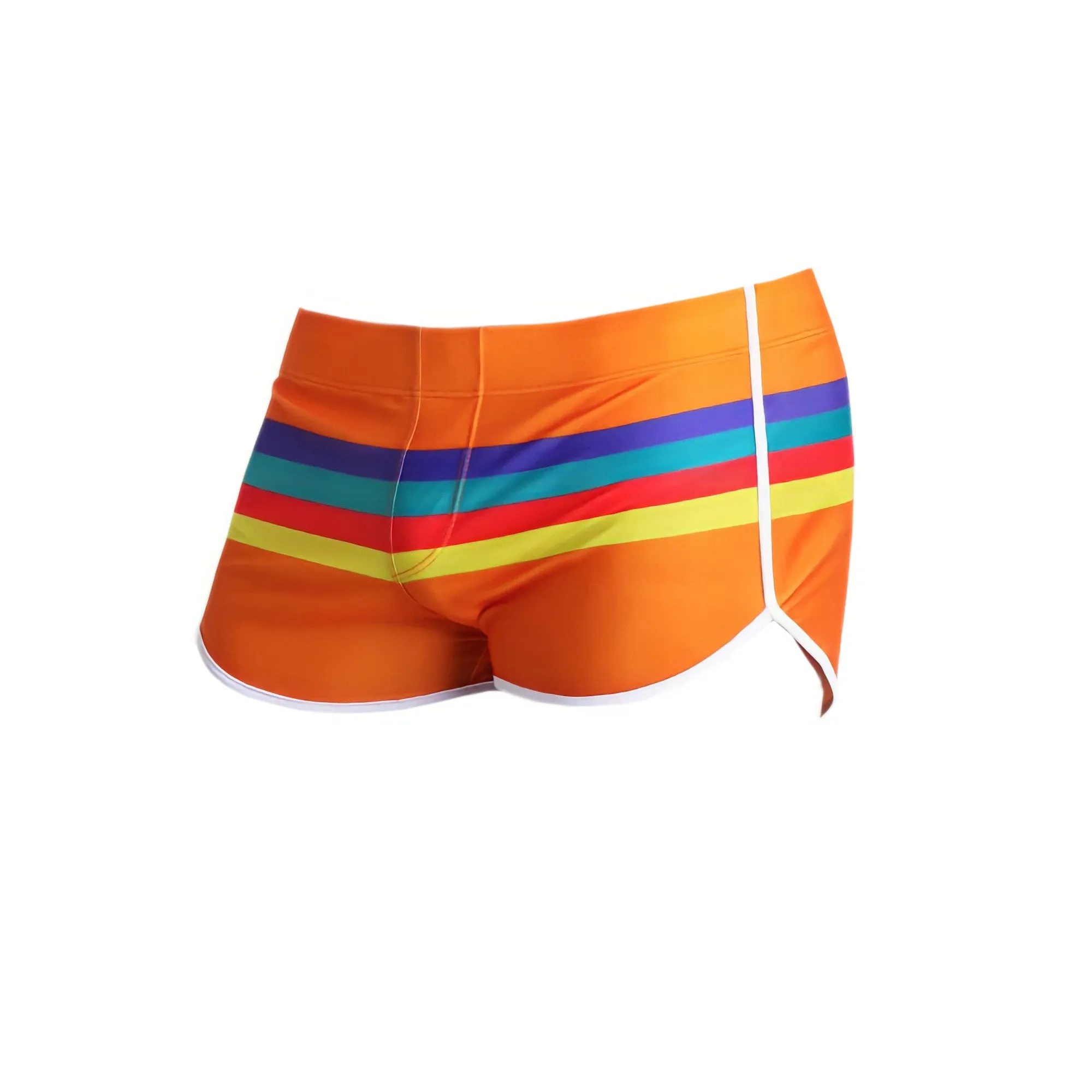 Men's Striped Swim Trunks Split Side Boxer Briefs