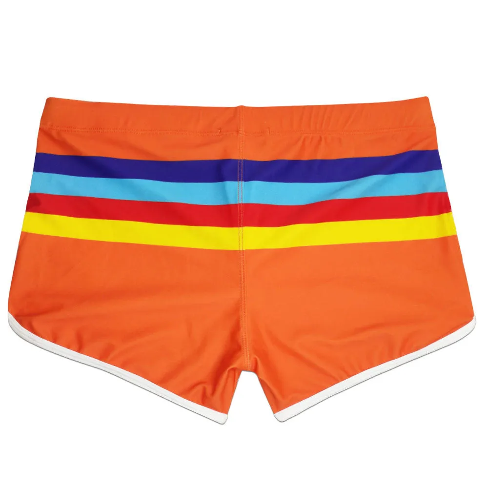 Men's Striped Swim Trunks Split Side Boxer Briefs
