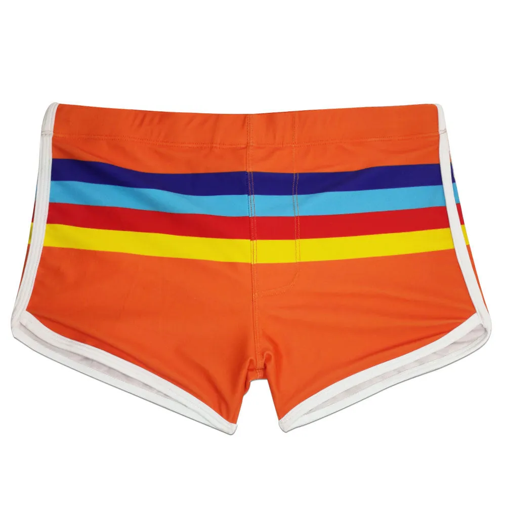 Men's Striped Swim Trunks Split Side Boxer Briefs