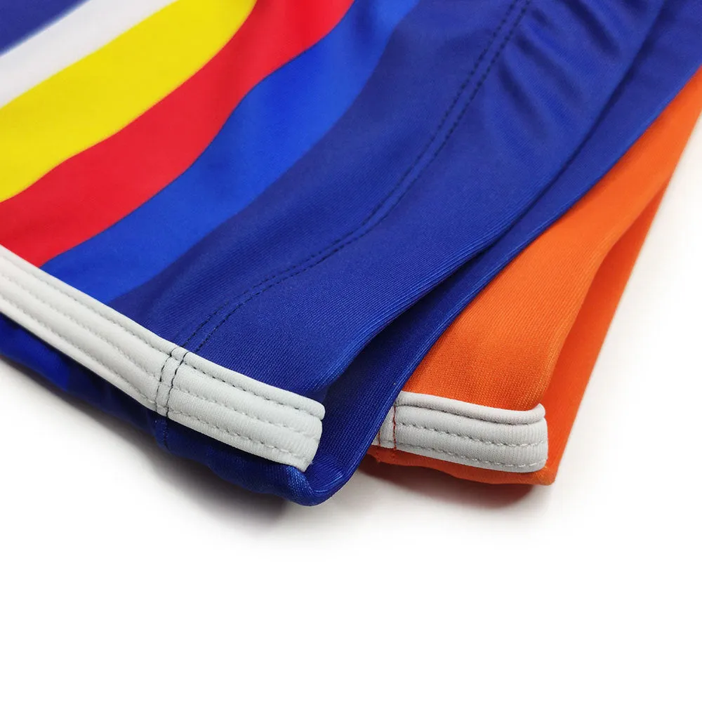 Men's Striped Swim Trunks Split Side Boxer Briefs