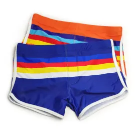 Men's Striped Swim Trunks Split Side Boxer Briefs