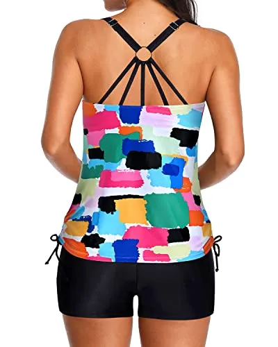 Mid Rise Athletic Tankini Boy Shorts For Women-Aqua