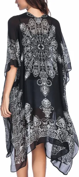 Moss Rose Women's Beach Cover up Swimsuit Kimono with Bohemian Floral Print, Loose Casual Resort Wear