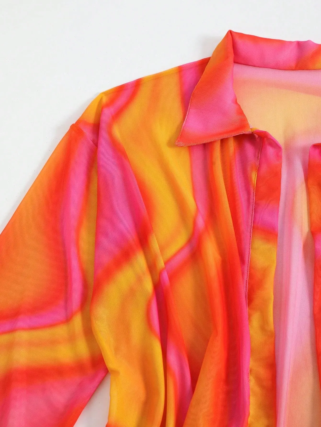 New Summer Beach Cover Up Sheer Mesh Printed Sunscreen Shirt Long Sleeve Beach Sun Protection Clothing