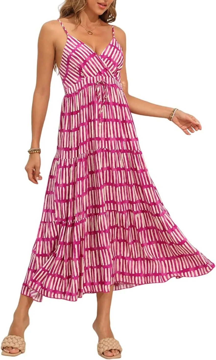 OSTOO Women's Floral Print Maxi Dresses Sleeveless Sleeves Boho Empire Waist Dress