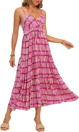 OSTOO Women's Floral Print Maxi Dresses Sleeveless Sleeves Boho Empire Waist Dress