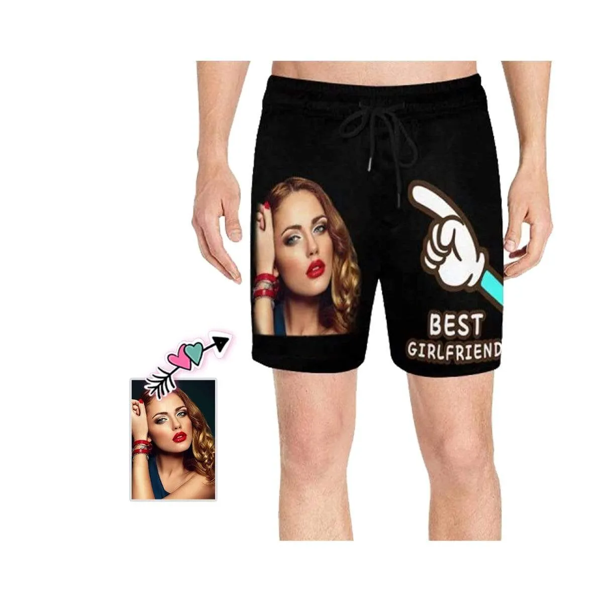 Personalized I Love My Girlfriend Swim Trunks Funny Text Best Girlfriend Men's Quick Dry Swim Shorts