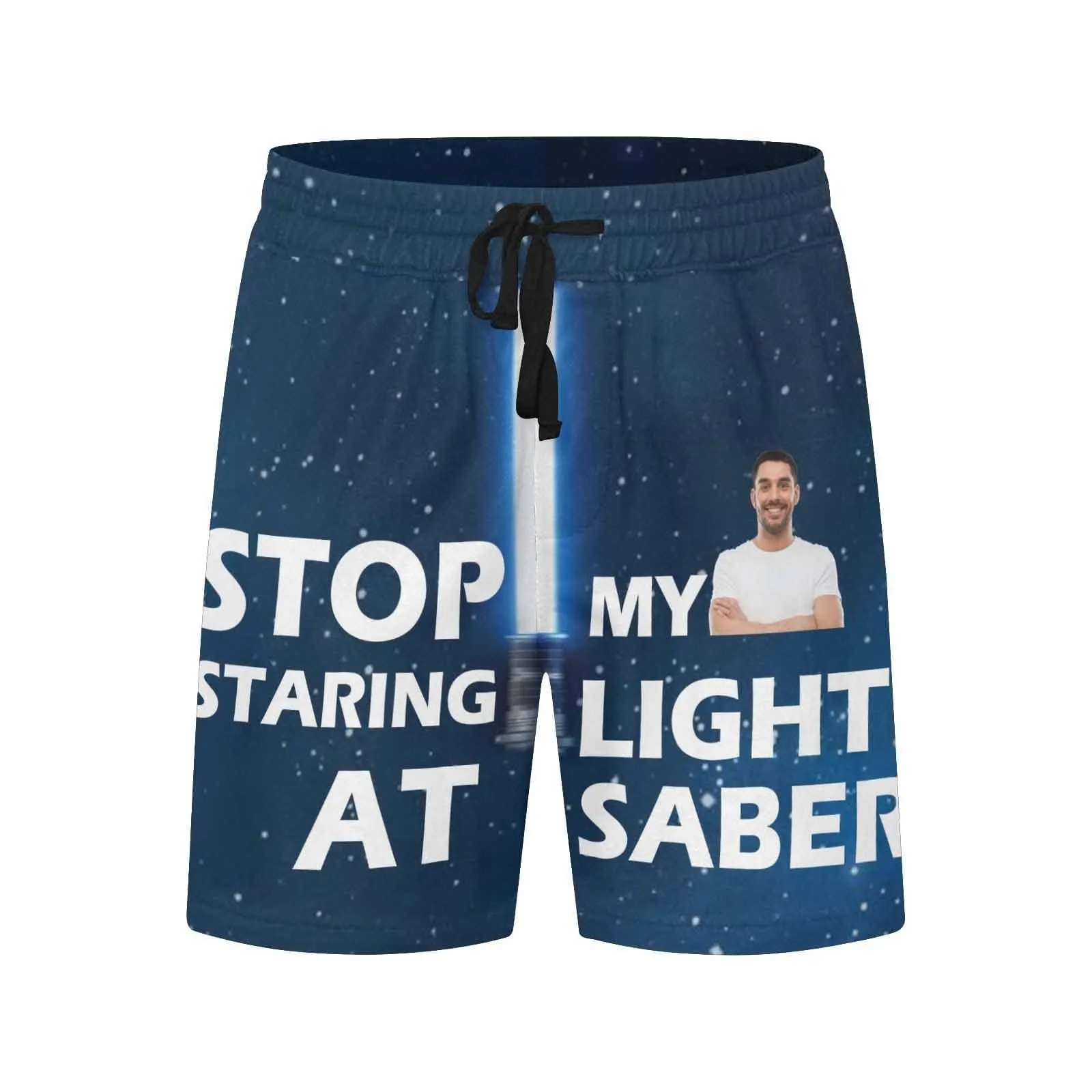 Personalized Swim Trunks Custom Photo Stop Staring At My Light Saber Men's Quick Dry Swim Shorts
