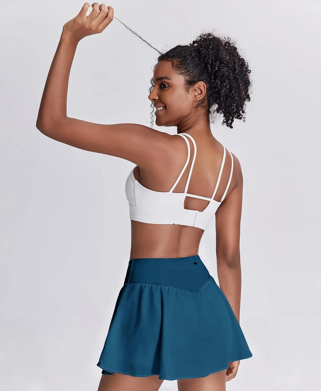 PINSPARK Womens Pleated Tennis Skirt Double Ruffle Golf Skort Tummy Control Athletic Skirts with 3 Pockets Workout Pickleball