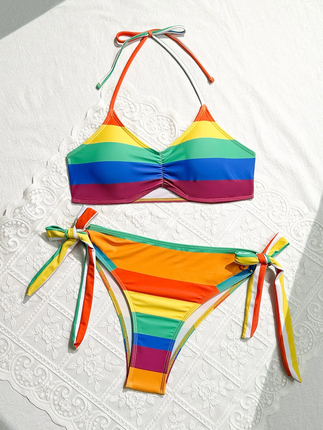 Rainbow Series Sexy Bikini Women Split Swimsuit Popular Lace Up Adjustable Swimsuit