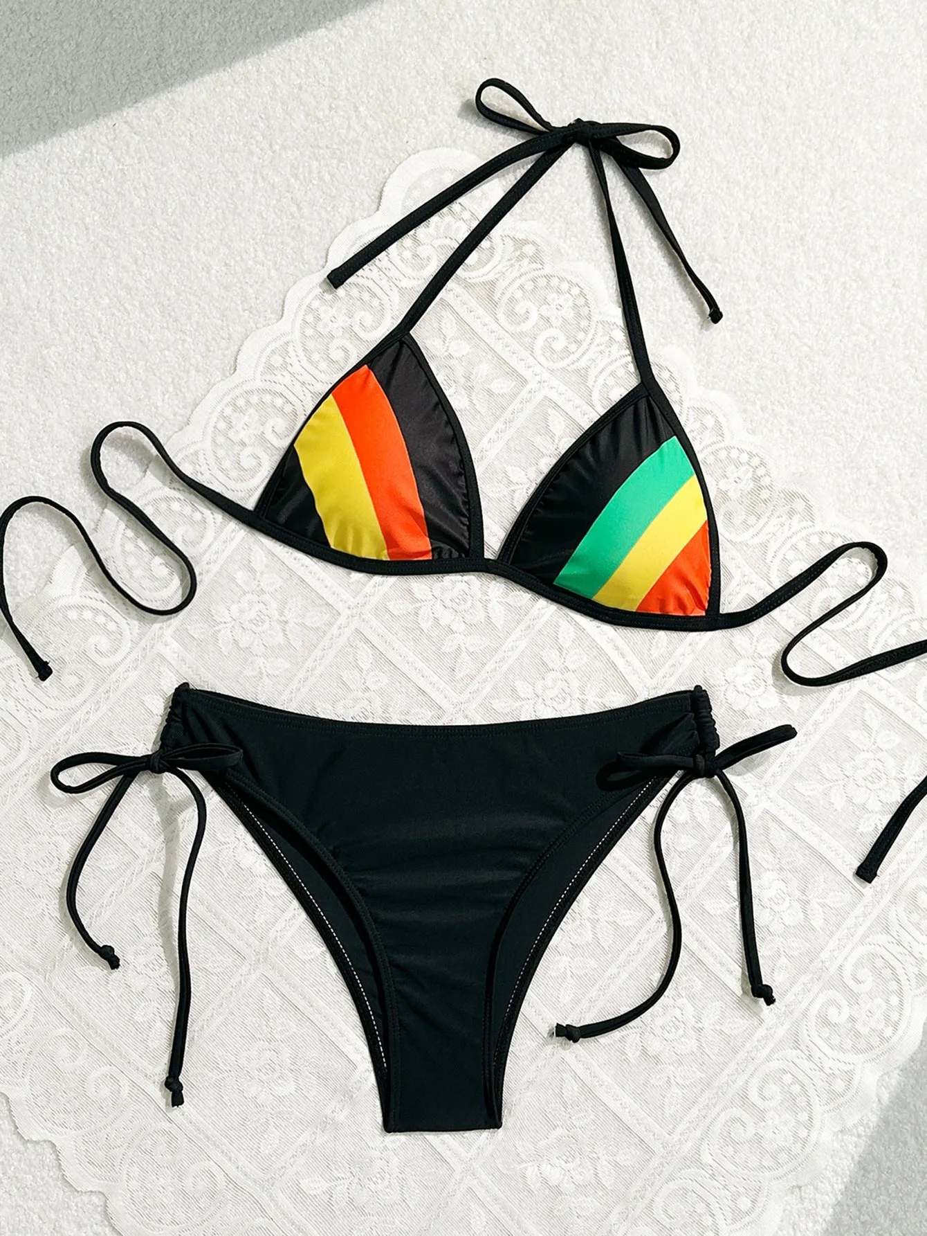 Rainbow Series Sexy Bikini Women Split Swimsuit Popular Lace Up Adjustable Swimsuit
