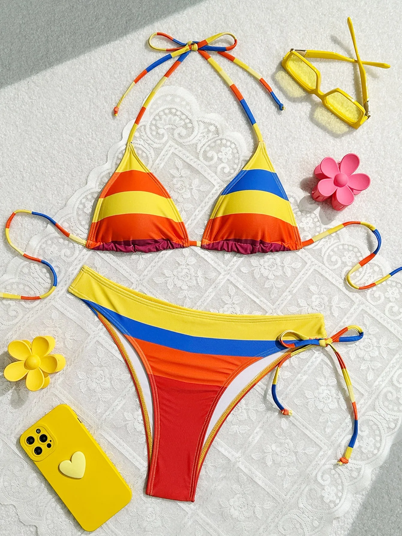 Rainbow Series Sexy Bikini Women Split Swimsuit Popular Lace Up Adjustable Swimsuit