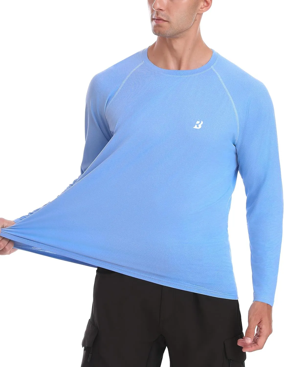 Roadbox Men's UPF 50  Rash Guard Long Sleeve, Cool Dry UV Sun Protection Water T-Shirts, Lightweight Fishing Hiking Shirts