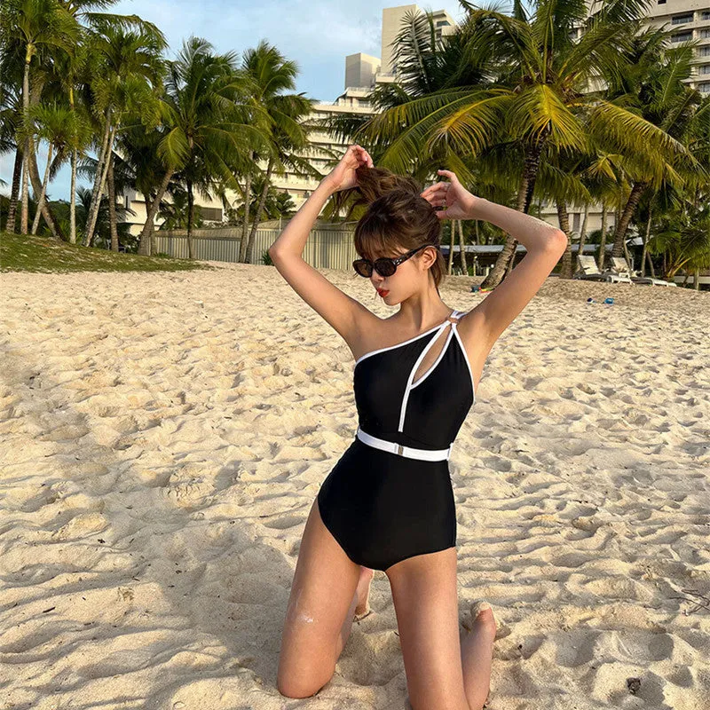 Sensual Backless Monochrome Halter Swimsuit