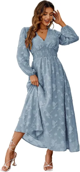 Simplee Women's Boho Floral Maxi Dress Flowy Casual V Neck Short Sleeve Wedding Guest Holiday Beach Long Dress
