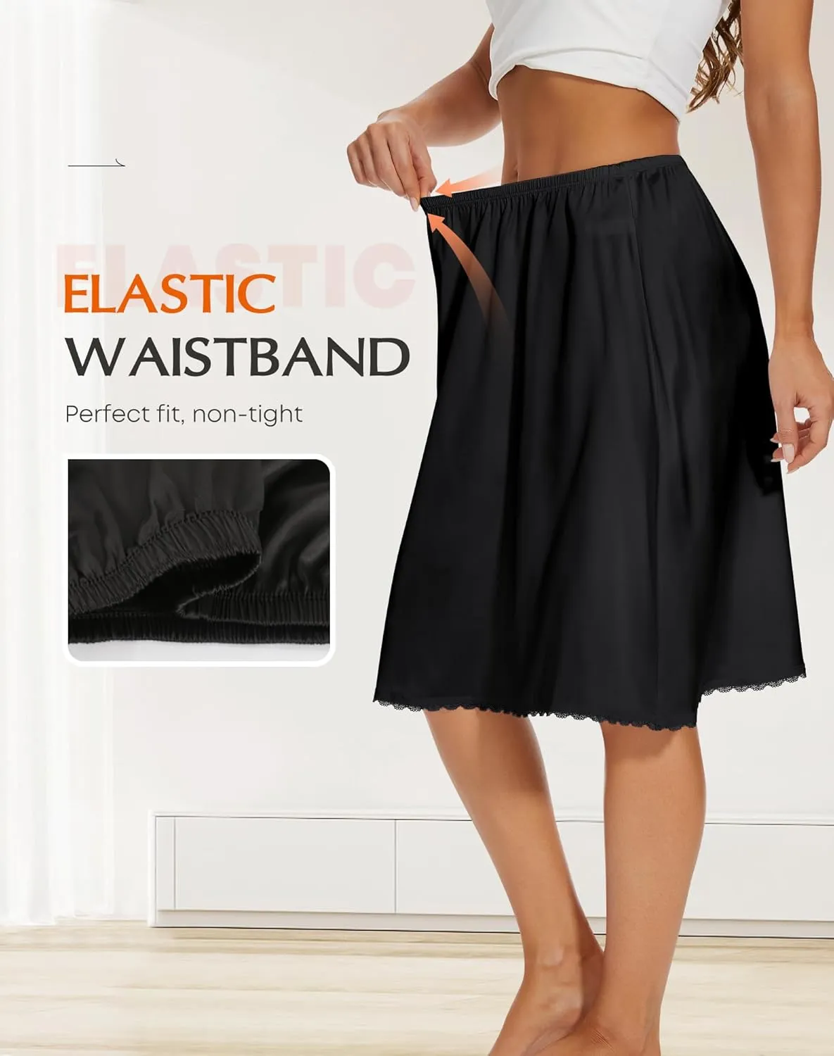 Subuteay Half Slips for Women Underdress Lace Slip Skirt Knee-Length Underskirt