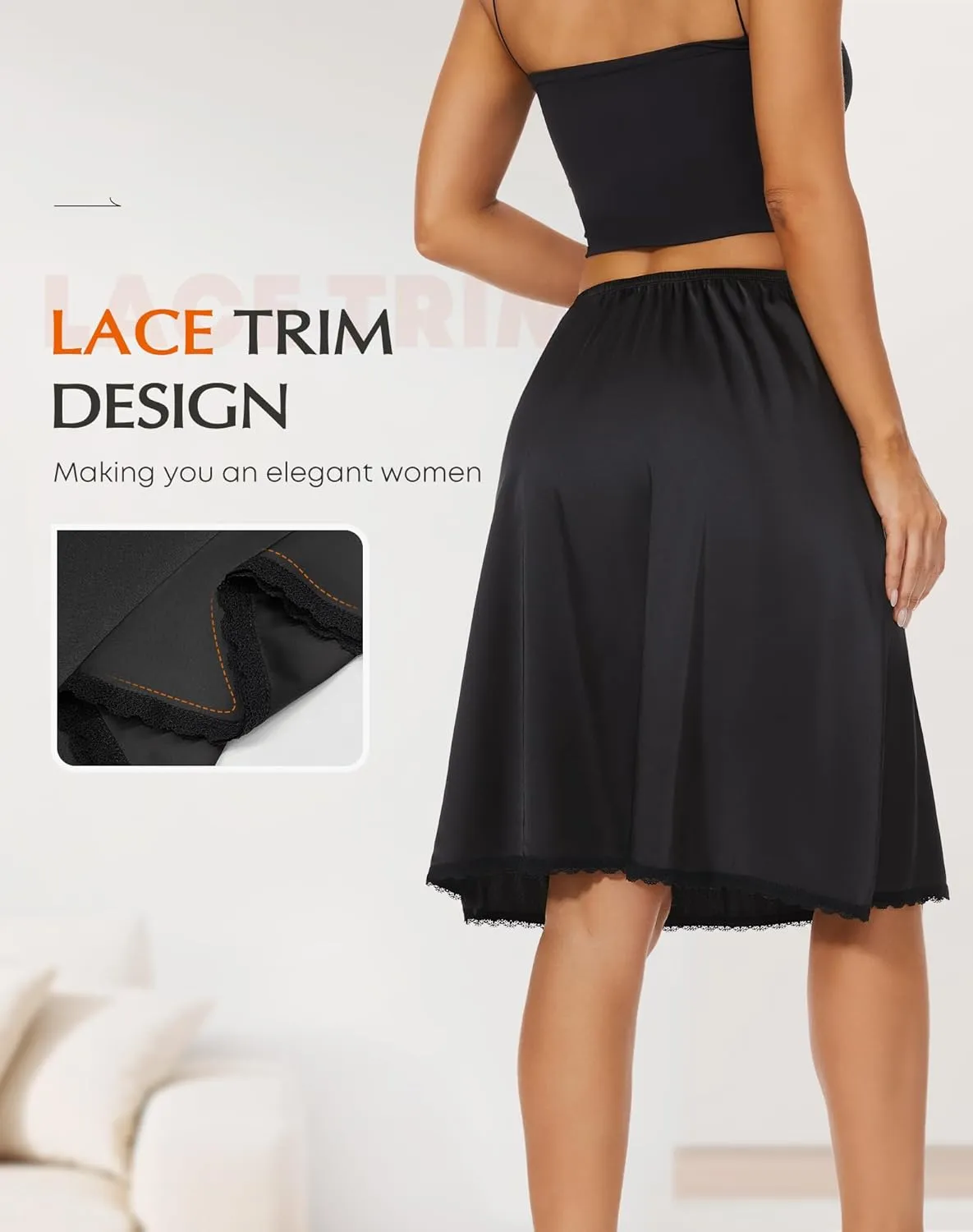 Subuteay Half Slips for Women Underdress Lace Slip Skirt Knee-Length Underskirt