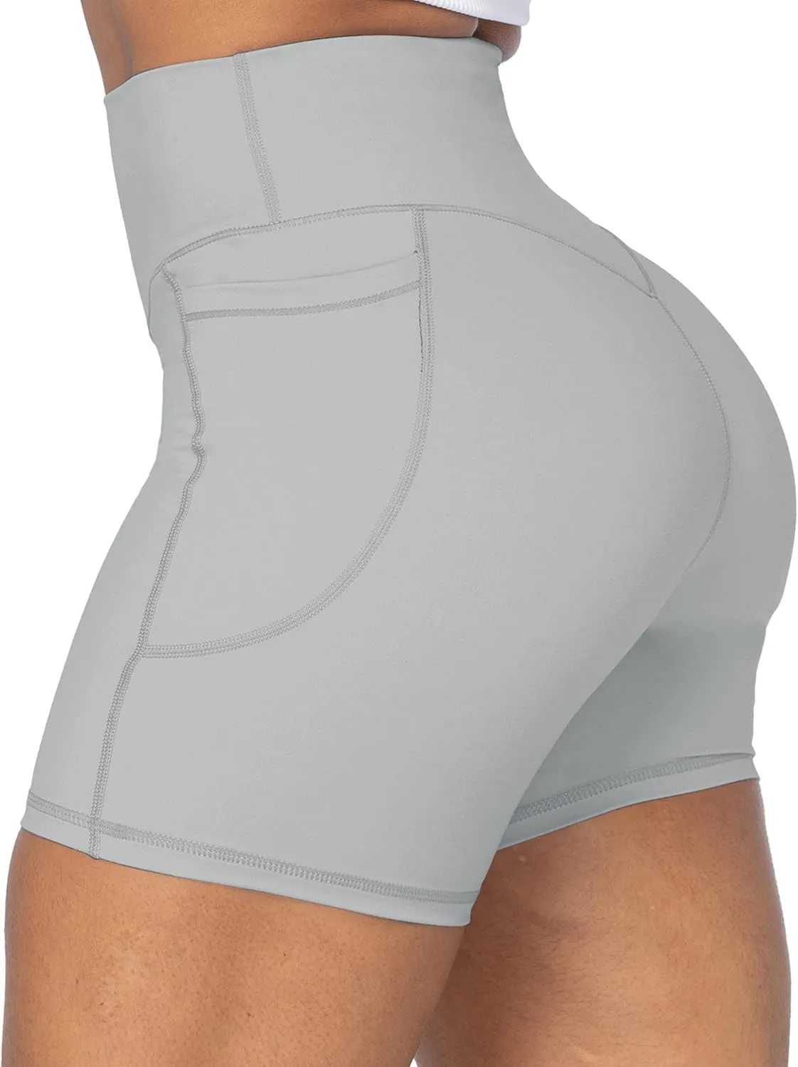Sunzel No Front Seam Biker Shorts for Women with Pockets, Yoga Workout Gym Bike Shorts with Tummy Control