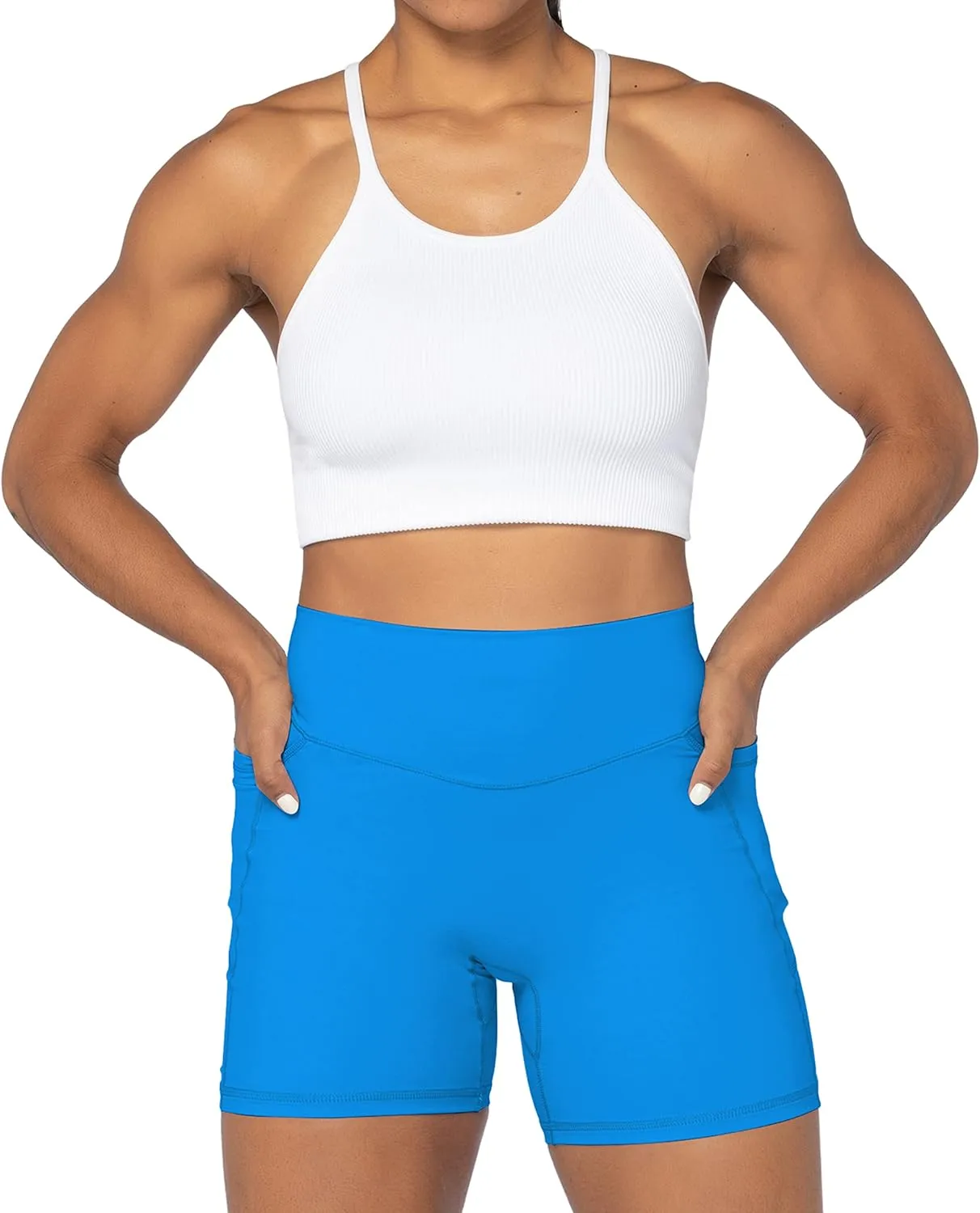 Sunzel No Front Seam Biker Shorts for Women with Pockets, Yoga Workout Gym Bike Shorts with Tummy Control