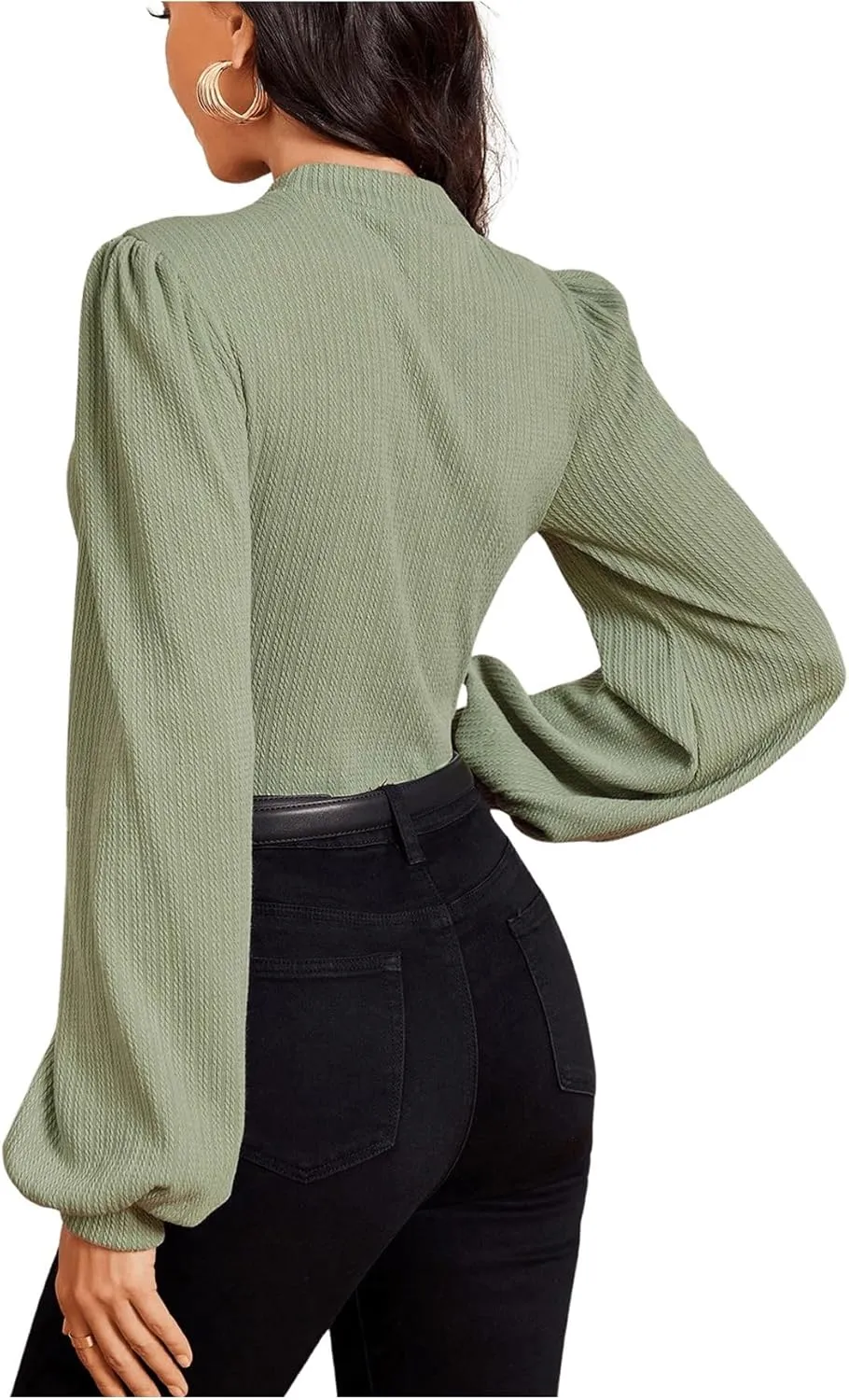 SweatyRocks Women's Mock Turtle Neck Bishop Sleeve Slim fit T Shirt Tops Bodysuit Jumpsuit