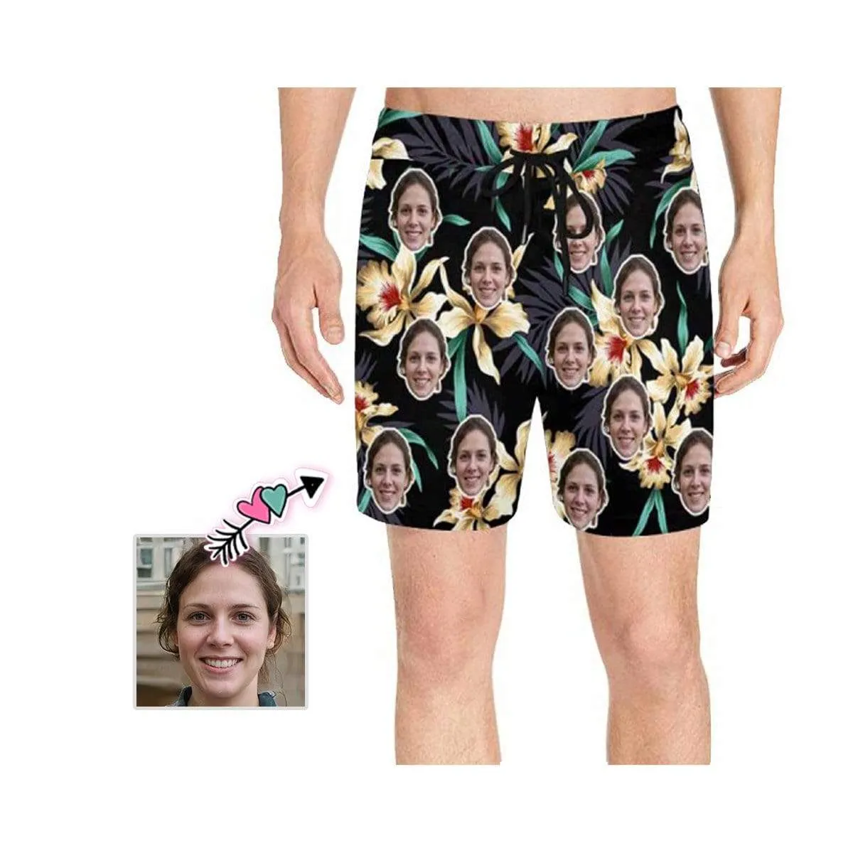 Swim Trunks with Face on Them Custom Flowers Men's Quick Dry Swim Shorts with Girlfriend's Photo