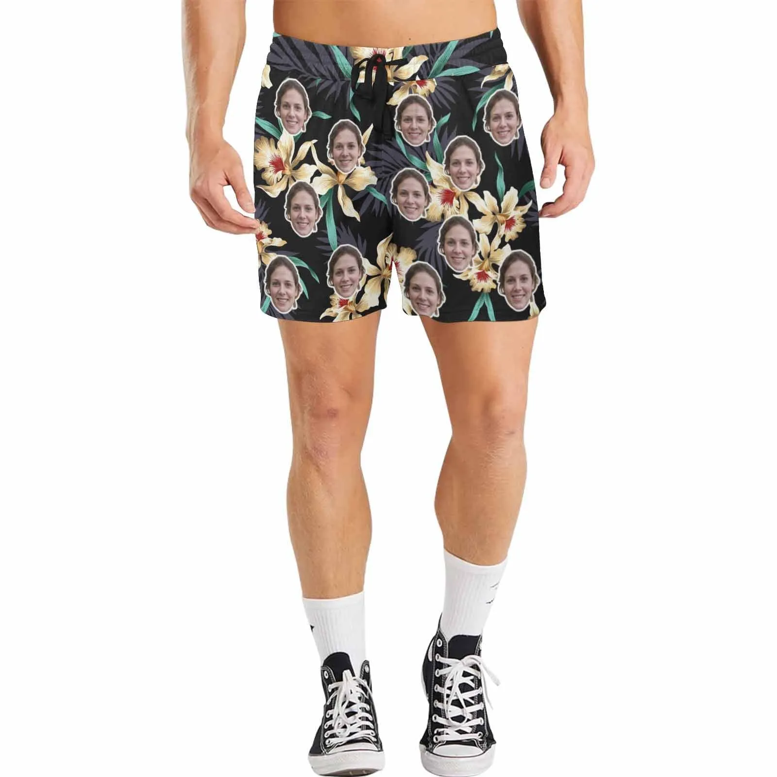 Swim Trunks with Face on Them Custom Flowers Men's Quick Dry Swim Shorts with Girlfriend's Photo