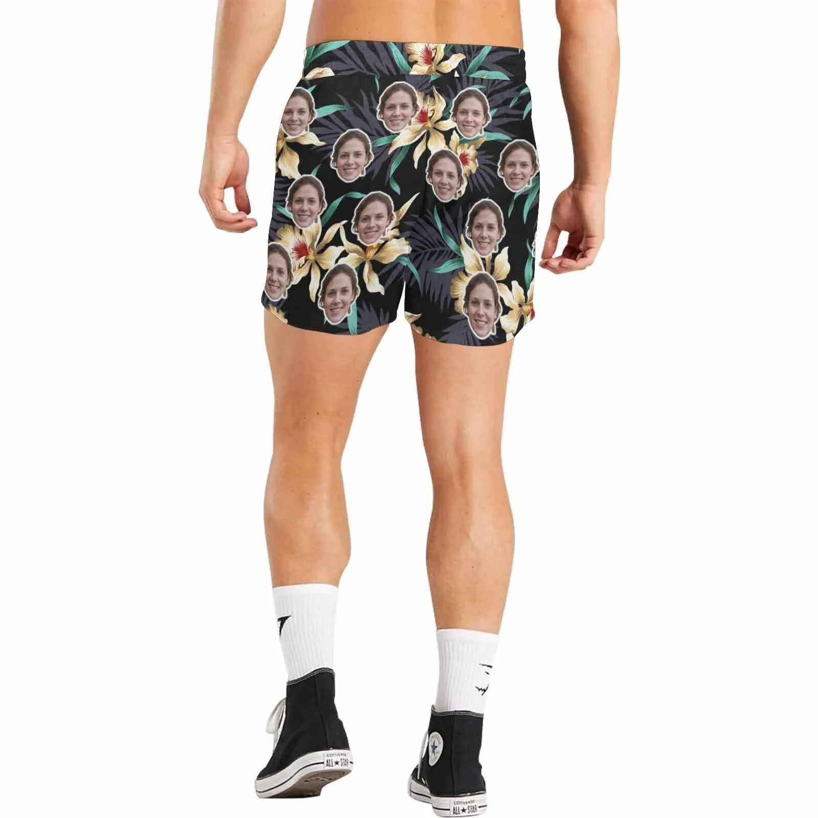 Swim Trunks with Face on Them Custom Flowers Men's Quick Dry Swim Shorts with Girlfriend's Photo