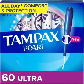 Tampax Pearl Tampons, with LeakGuard Braid, Ultra Absorbency, Unscented, 60 Count