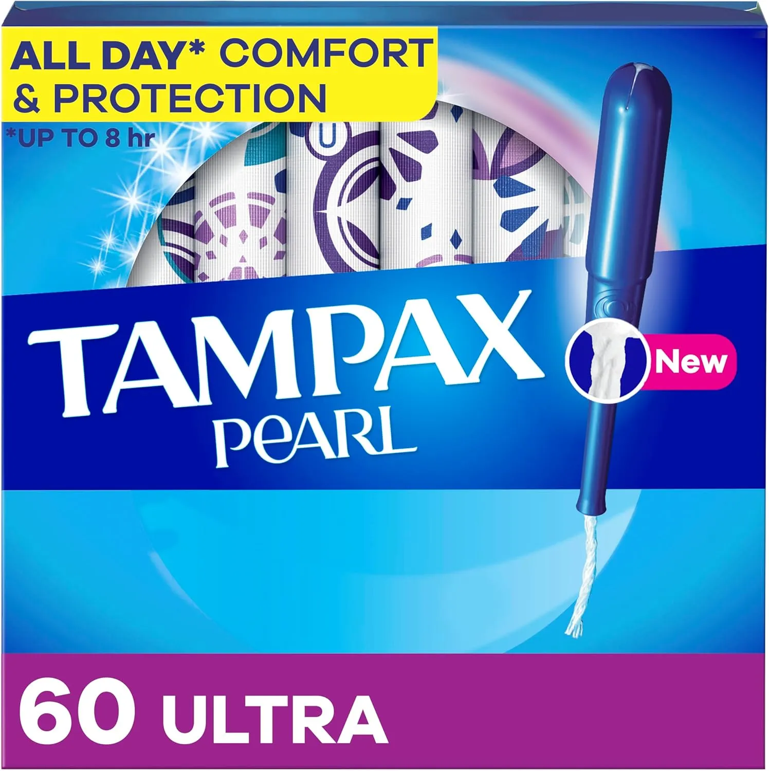 Tampax Pearl Tampons, with LeakGuard Braid, Ultra Absorbency, Unscented, 60 Count