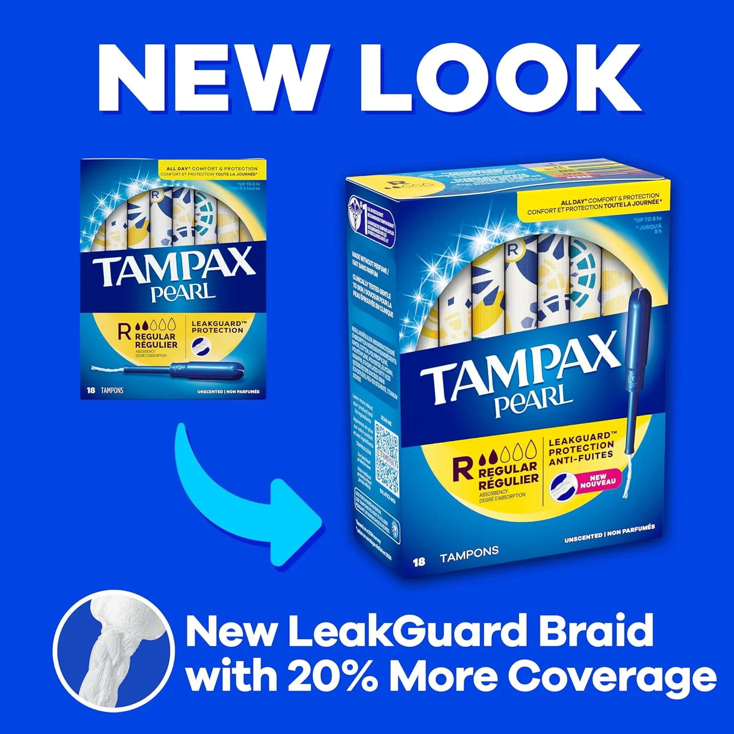 Tampax Pearl Tampons, with LeakGuard Braid, Ultra Absorbency, Unscented, 60 Count